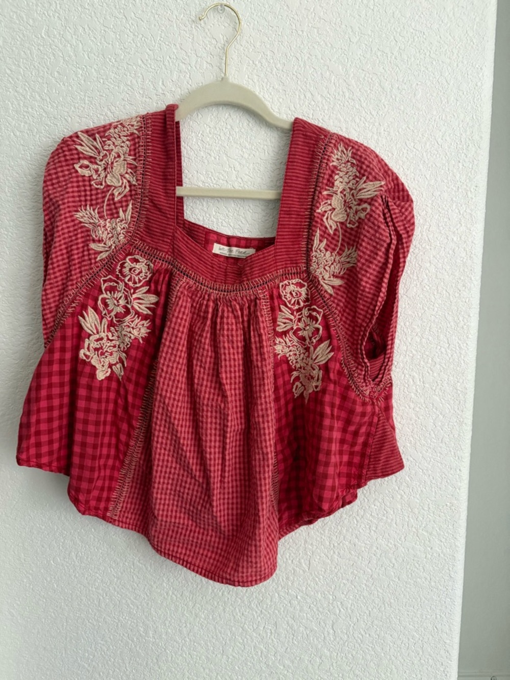 We The Free Red Embroidered Blouse